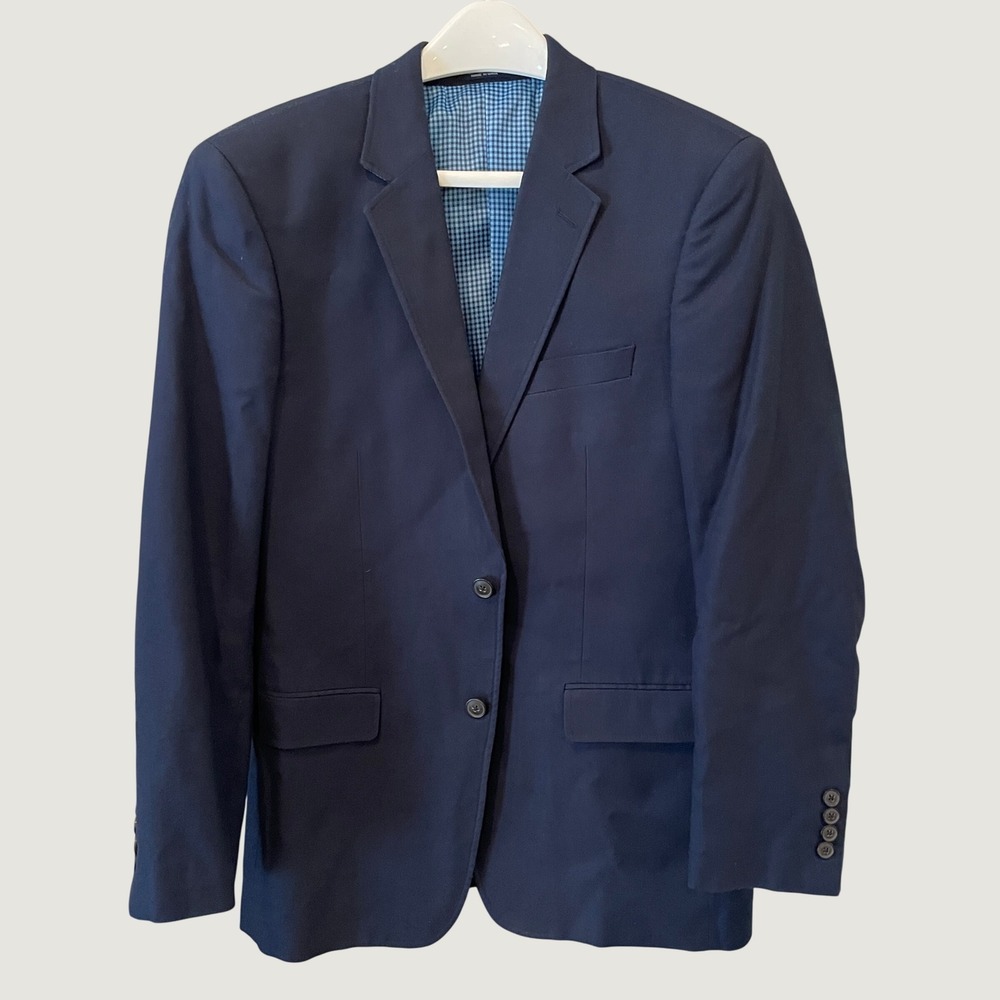 Saddlebred Mens 38R Navy Blue Cotton 2-Button Blazer Sport Coat Gingham Lining